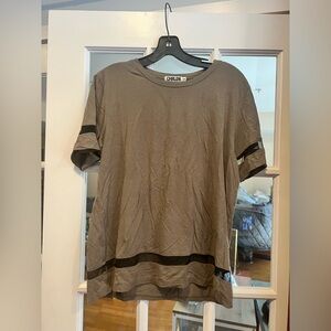 CHRLDR Women's Brown Short Sleeve Tee with Black Stripes
